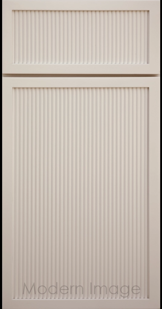 Beige color Arcadia Reed Cabinet Door featuring a Narrow Frame and Slim Fluted Center Panel.